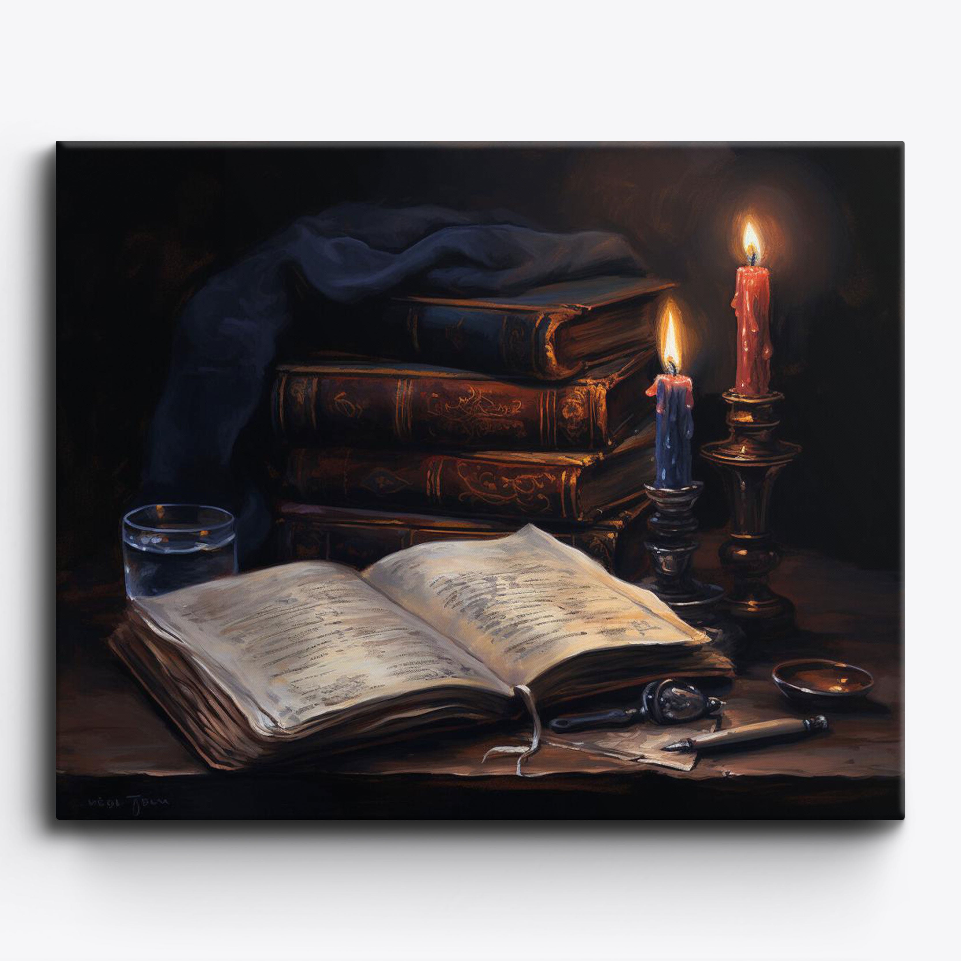 Old Books by Candlelight Step by Step Acrylic Painting on Canvas
