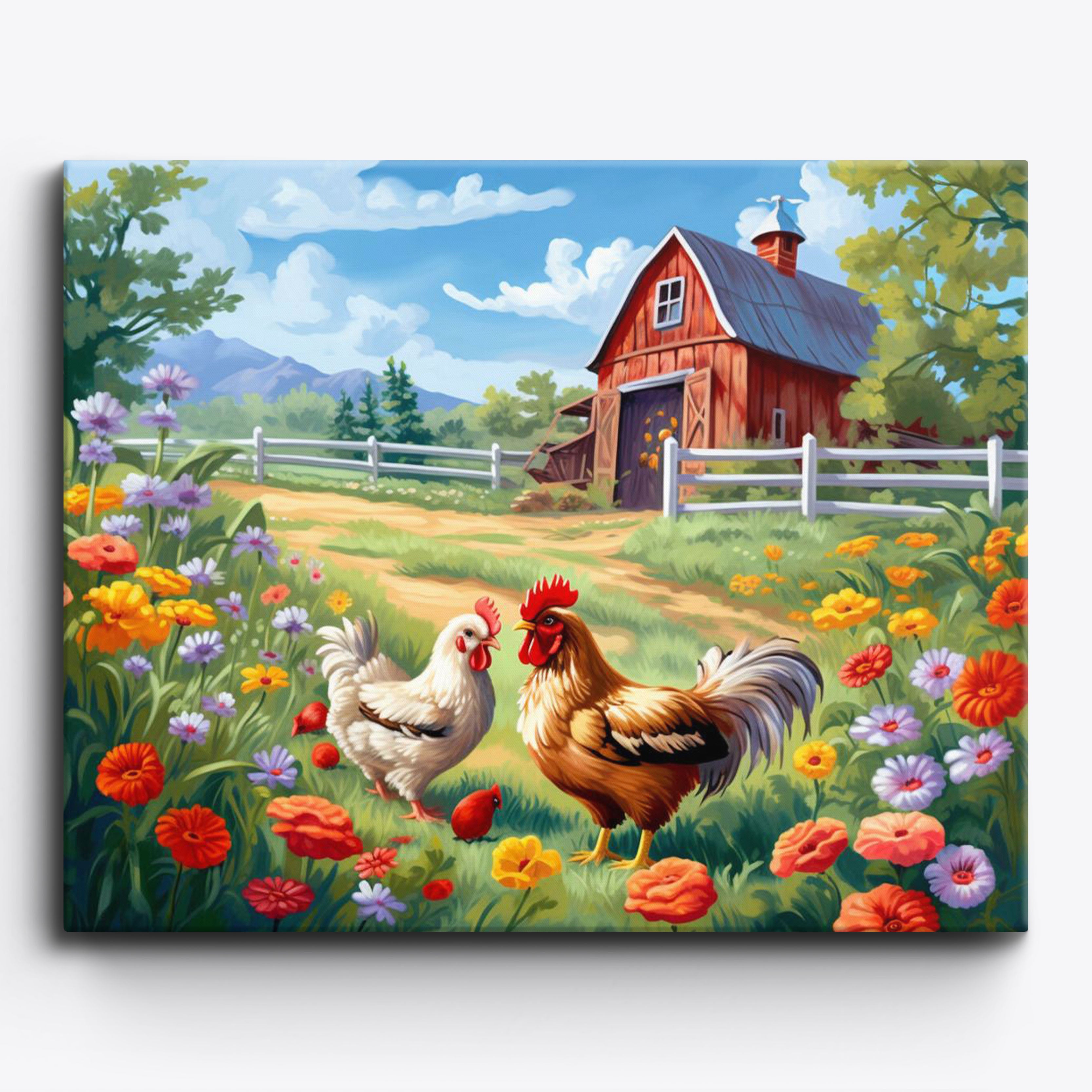 DIY Premium Paint By Numbers Kit Beach Chicken with Canvas and Brushes  Included