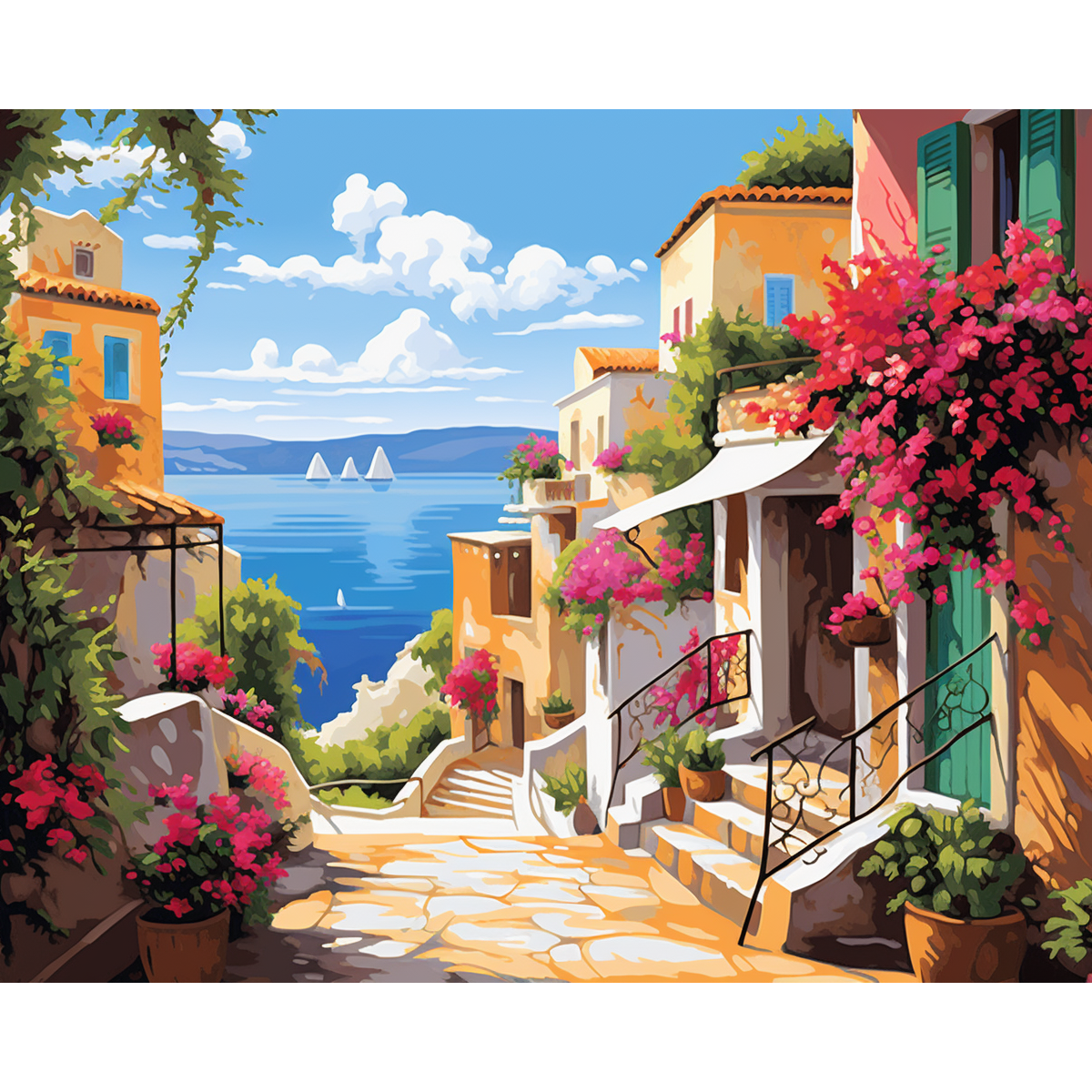 Sonby DIY Paint by Numbers Canvas Paints Kits for Adult Kids Greece House  Painting by Number for Home Wall Decor,Unmounted