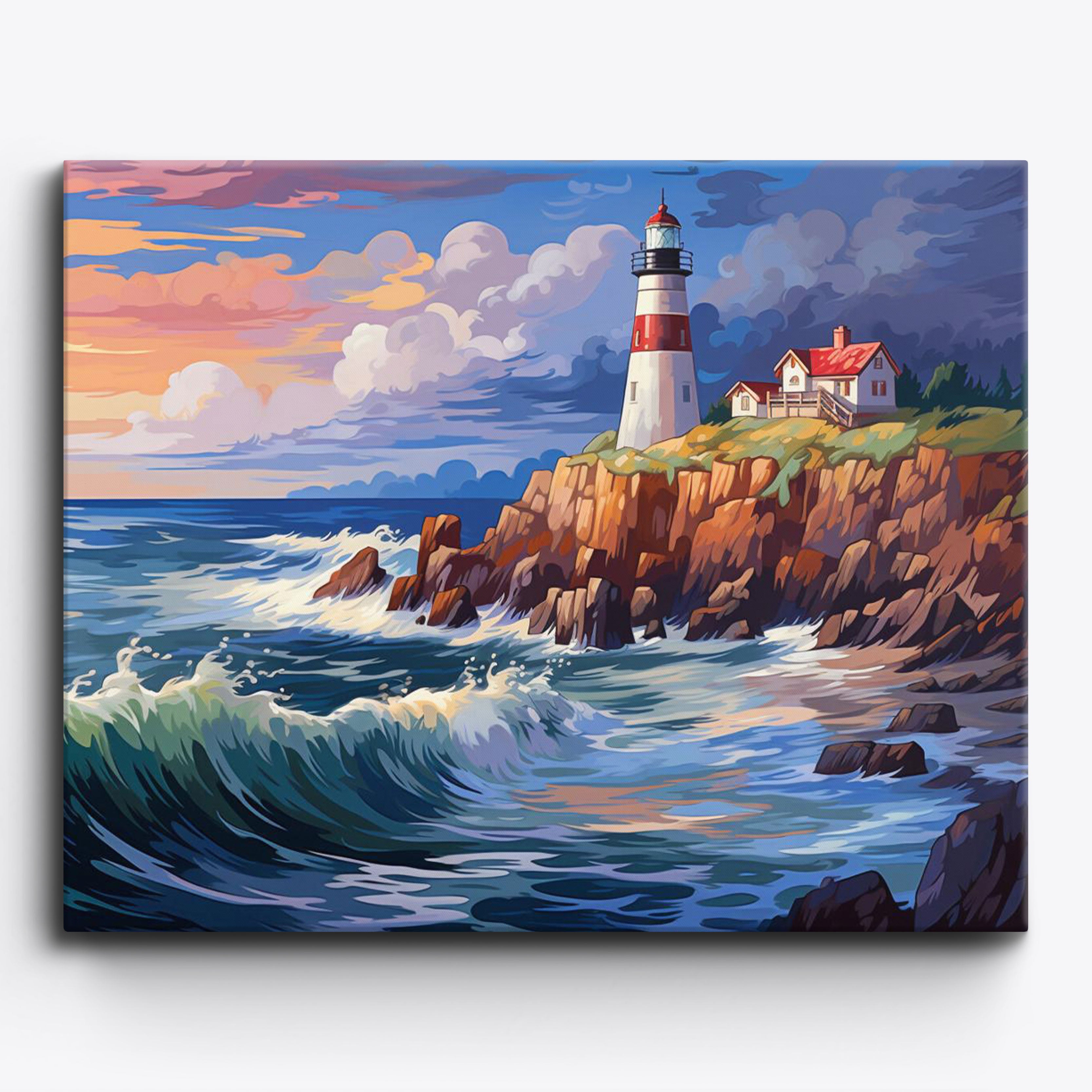 DIY Paint by Numbers, Lighthouse Oil Painting on a Canvas Paint by Numbers  for Kids Ages 8-12, Sunset Bay Vessel Paint by Numbers for Adults Beginner