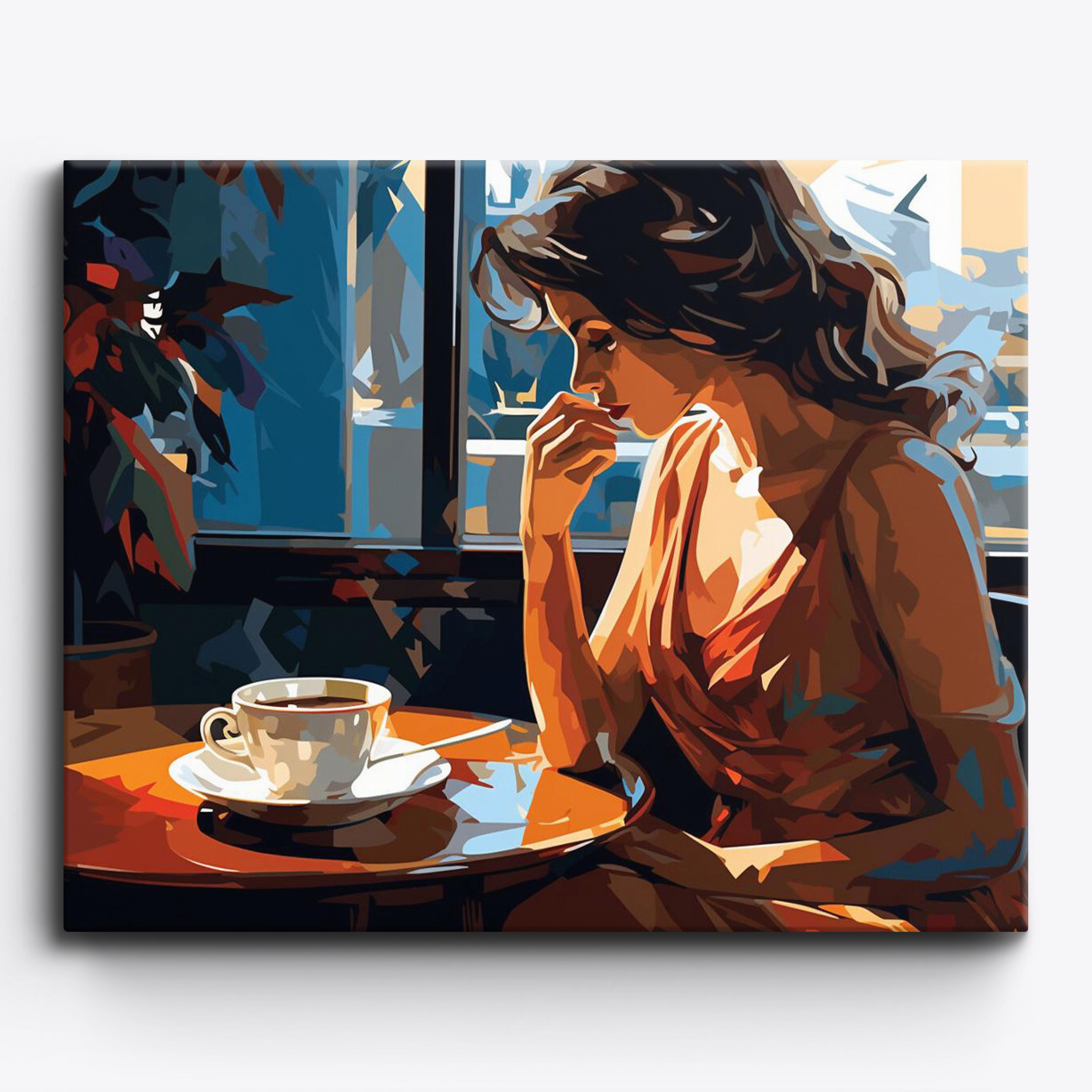 Paint by Number WITH FRAME Girl With Coffee, Painting by Number Kit for  Adult on Canvas 