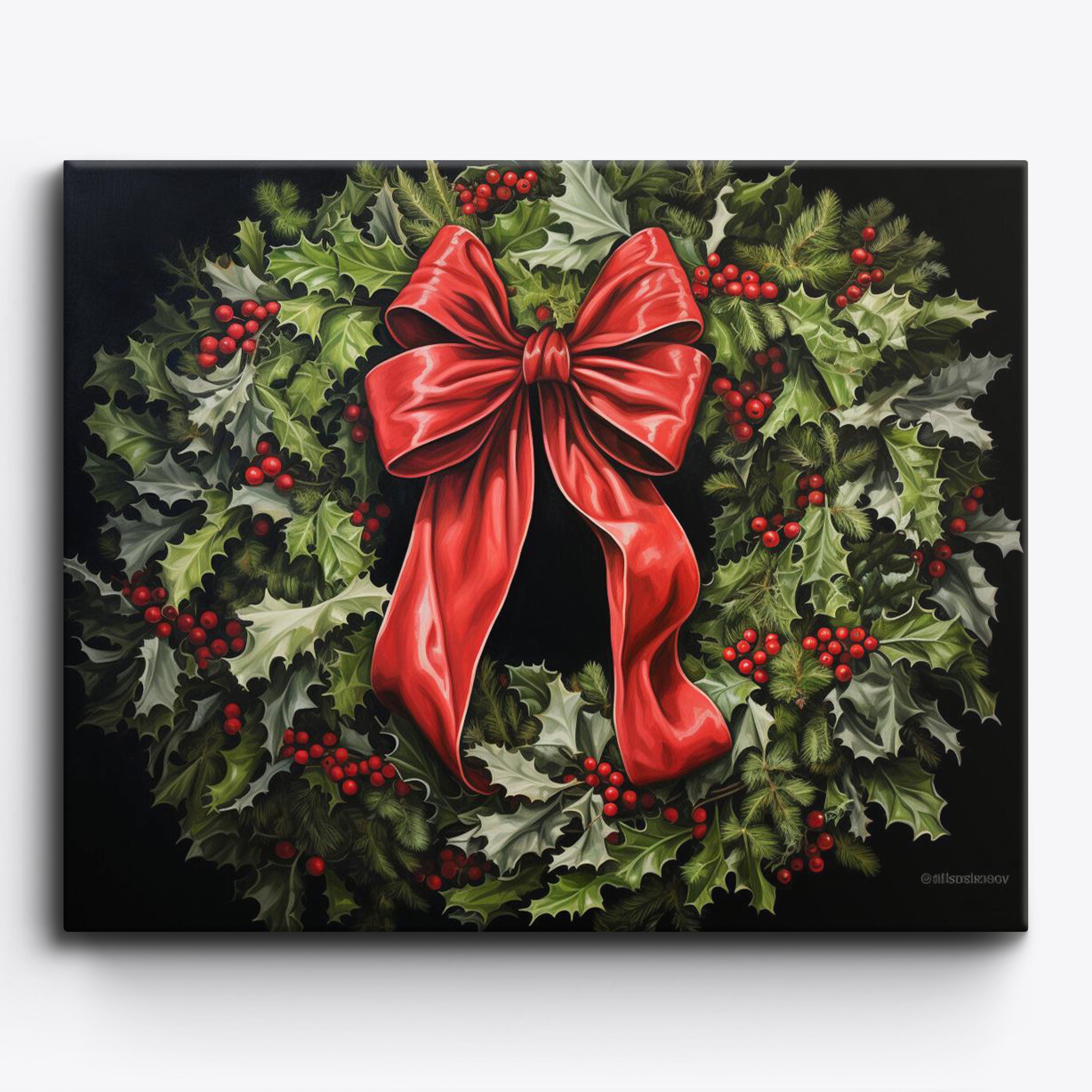 Red Bow Christmas Laurel No Frame
