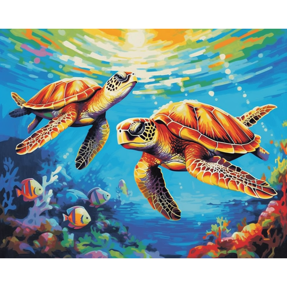 Sea Turtle Ocean Adults Paint by Numbers Kit Free Shipping From California,  USA 