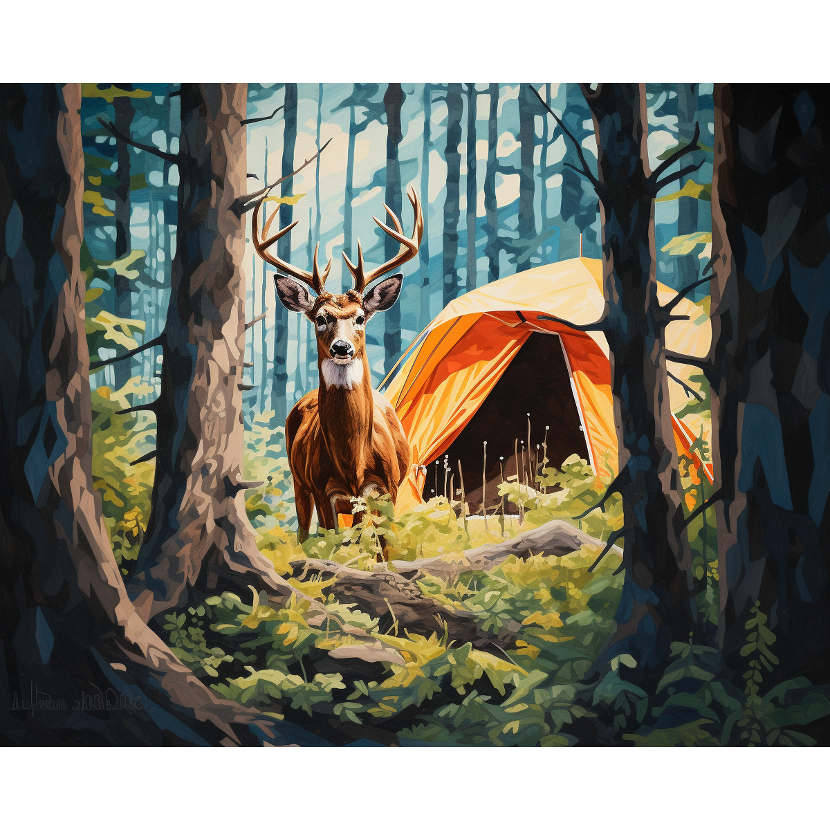 Curious Camping Deer